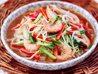 绿豆芽炒红虾 